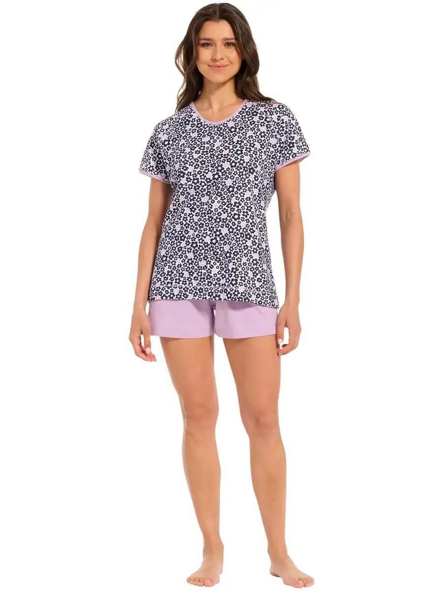 Rebelle dames shortama katoen - Pink Flower - Zomer pyjama