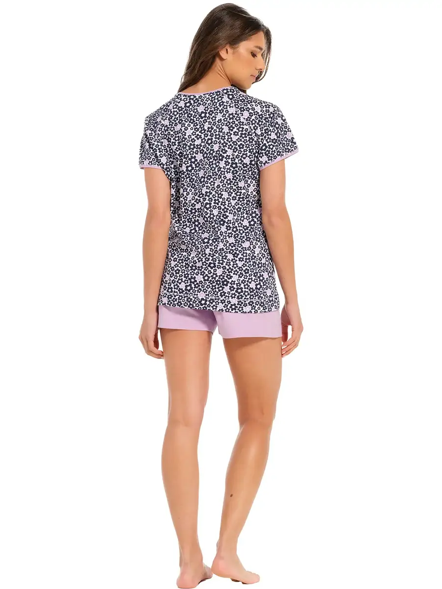 Rebelle dames shortama katoen - Pink Flower - Zomer pyjama Rebelle dames shortama katoen - Pink Flower - Zomer pyjama