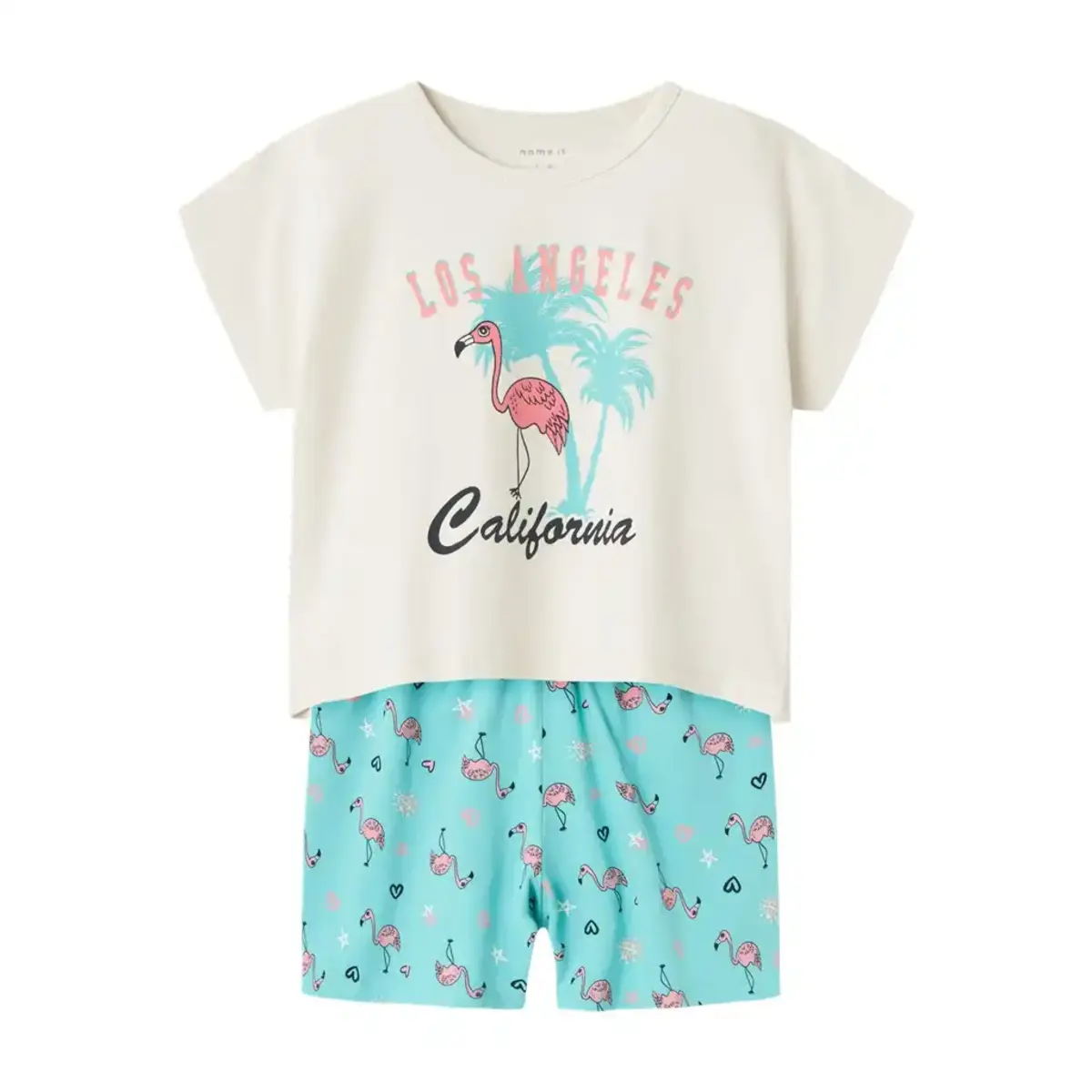 Name-It meisjes shortama - Flamingo - Biologisch katoenen meisjes pyjama - shortama kind