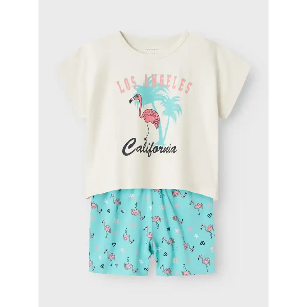 Name-It meisjes shortama - Flamingo - Biologisch katoenen meisjes pyjama - shortama kind