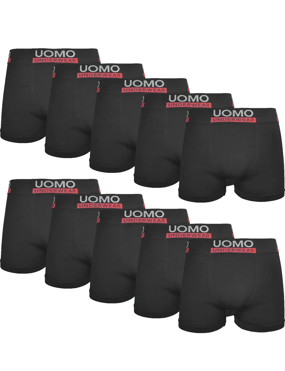Uomo 10-Pack Heren Boxershort microfiber naadloos - Uni Black - Zwarte multipack heren onderbroeken - Voordeelverpakking goedkope boxershorts - herenondergoed