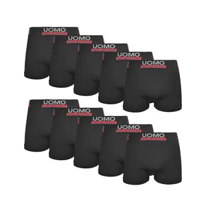 Uomo 10-Pack Heren Boxershort microfiber naadloos - Uni Black - Zwarte multipack heren onderbroeken - Voordeelverpakking goedkope boxershorts - herenondergoed Uomo 10-Pack Heren Boxershort microfiber naadloos - Uni Black - Zwarte multipack heren onderbroeken - Voordeelverpakking goedkope boxershorts - herenondergoed