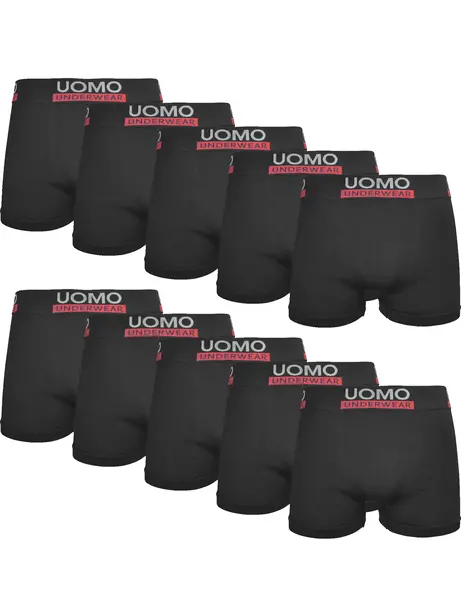 Uomo 10-Pack Heren Boxershort microfiber naadloos - Uni Black - Zwarte multipack heren onderbroeken - Voordeelverpakking goedkope boxershorts - herenondergoed