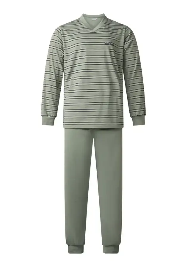 Gentlemen tricot heren pyjama - Khaki - Katoenen groene heren nachtkleding