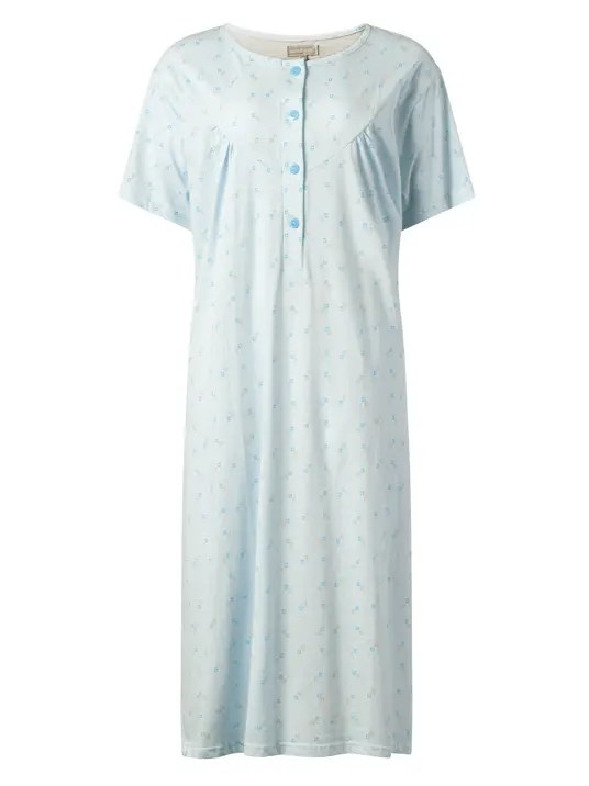 Cocodream dames nachthemd Korte mouw katoen - Squares - Blauw maat S