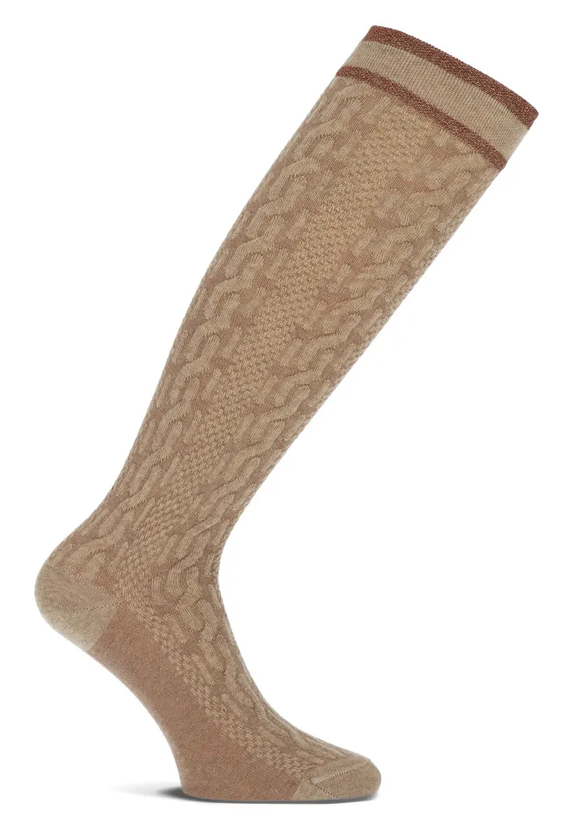 Marcmarcs dames kniekous - Courtney - Hoge beige katoenen dames sokken