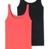 Schiesser 2-Pack dames hemden - Organic 95/5 - zwart/rood