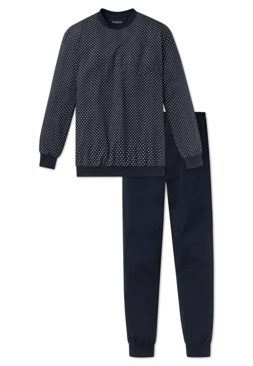 Schiesser heren pyjama Katoen - Dark Sapphire - 100% katoenen mannen nachtkleding
