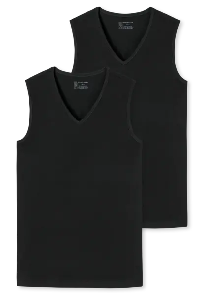 Schiesser 2-Pack mouwloos shirts V-hals  - 95/5  - Biologisch katoen ondershirts zonder mouwen - Diepe hals - Schiesser ondergoed heren