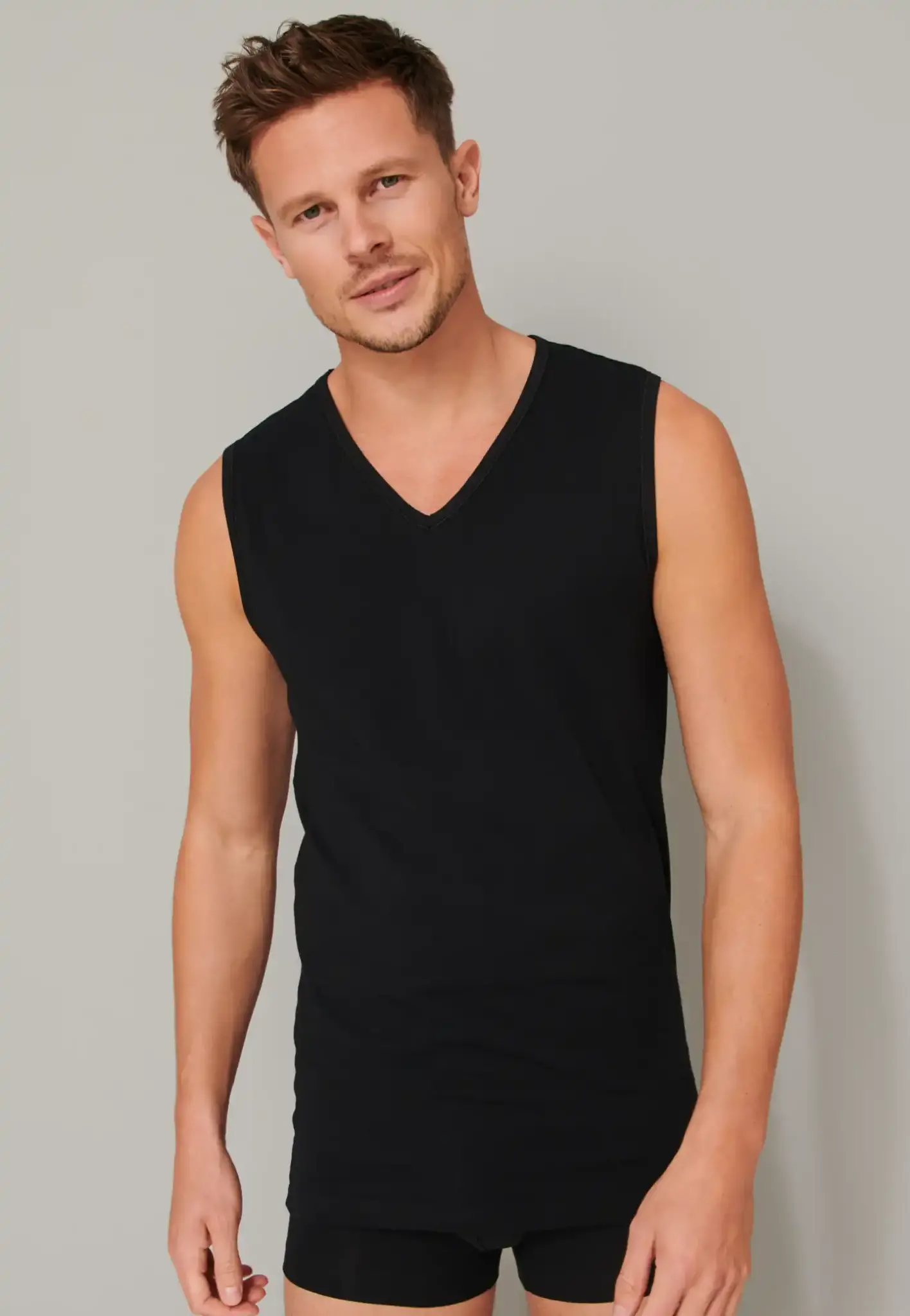 Schiesser 2-Pack mouwloos shirts V-hals - 95/5 - Biologisch katoen ondershirts zonder mouwen - Diepe hals - Schiesser ondergoed heren