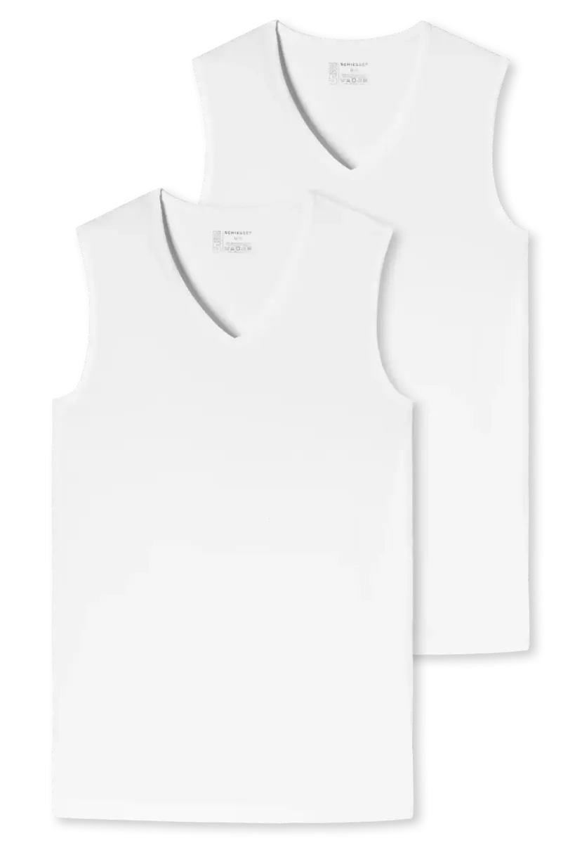 Schiesser 2-Pack mouwloos shirts V-hals - 95/5 - Biologisch katoen ondershirts zonder mouwen - Diepe hals - Schiesser ondergoed heren Schiesser 2-Pack mouwloos shirts V-hals - 95/5 - Biologisch katoen ondershirts zonder mouwen - Diepe hals - Schiesser ondergoed heren