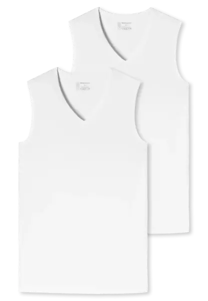 Schiesser 2-Pack mouwloos shirts V-hals  - 95/5  - Biologisch katoen ondershirts zonder mouwen - Diepe hals - Schiesser ondergoed heren