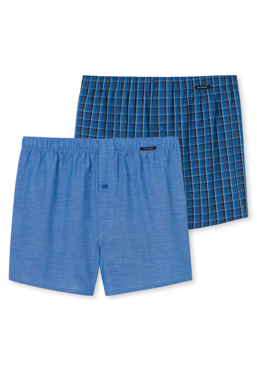 Schiesser 2-Pack heren wijde boxershort katoen woven - Losse blauwe 100% katoenen boxershorts Schiesser 2-Pack heren wijde boxershort katoen woven - Losse blauwe 100% katoenen boxershorts