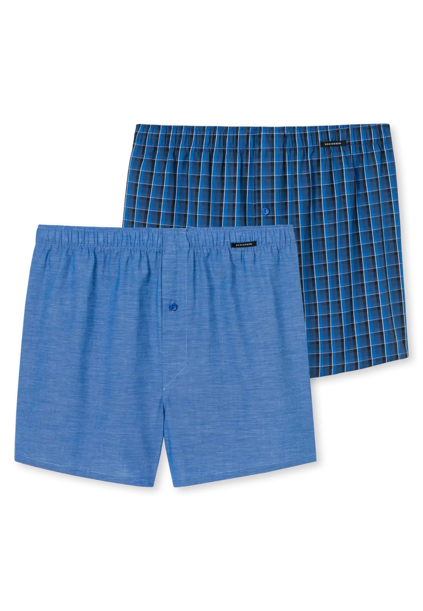 Schiesser 2-Pack heren wijde boxershort katoen woven - Losse blauwe 100% katoenen boxershorts
