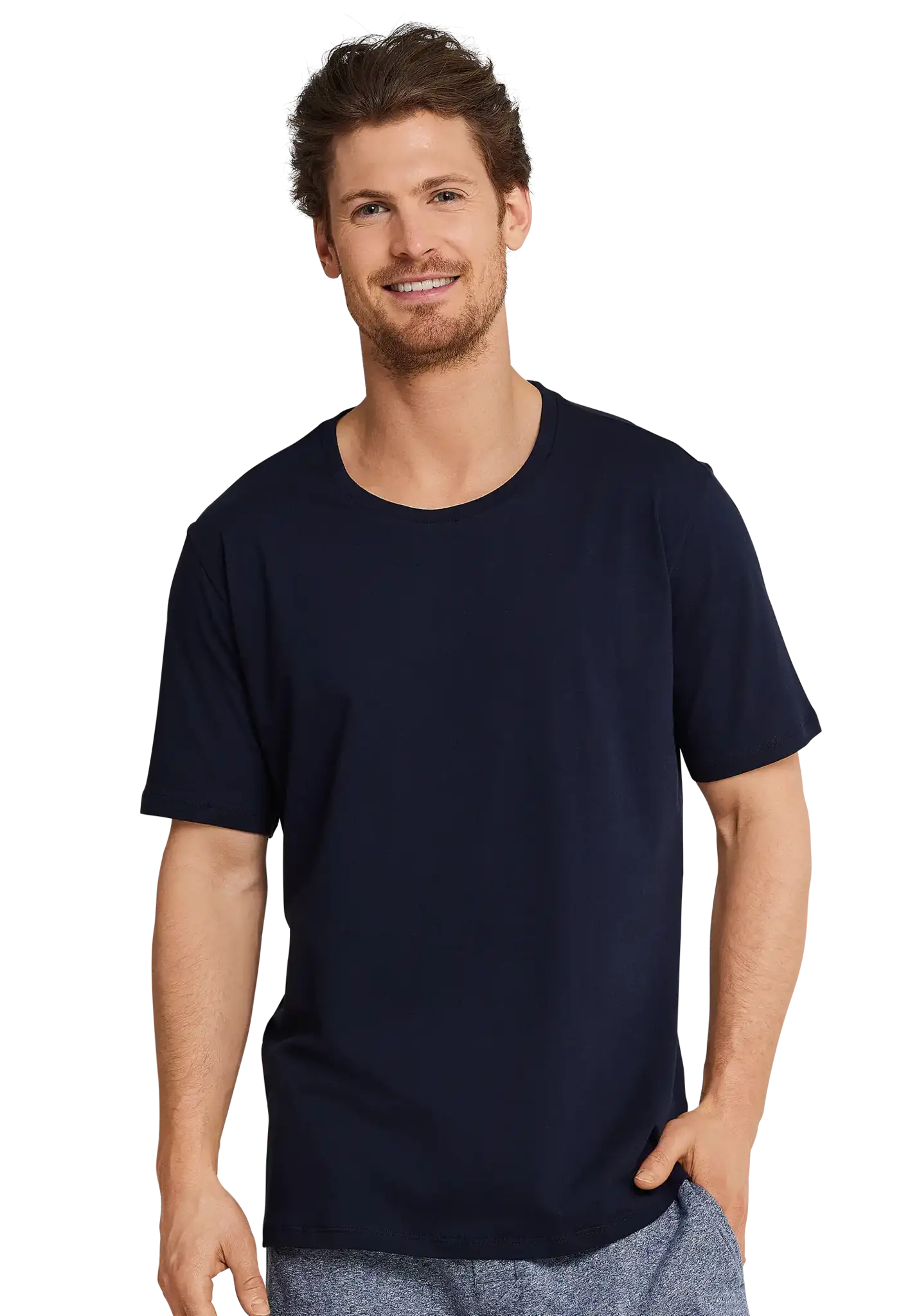 Schiesser heren pyjama shirt korte mouw - Donkerblauw - 100% katoenen los pyjamashirt voor heren