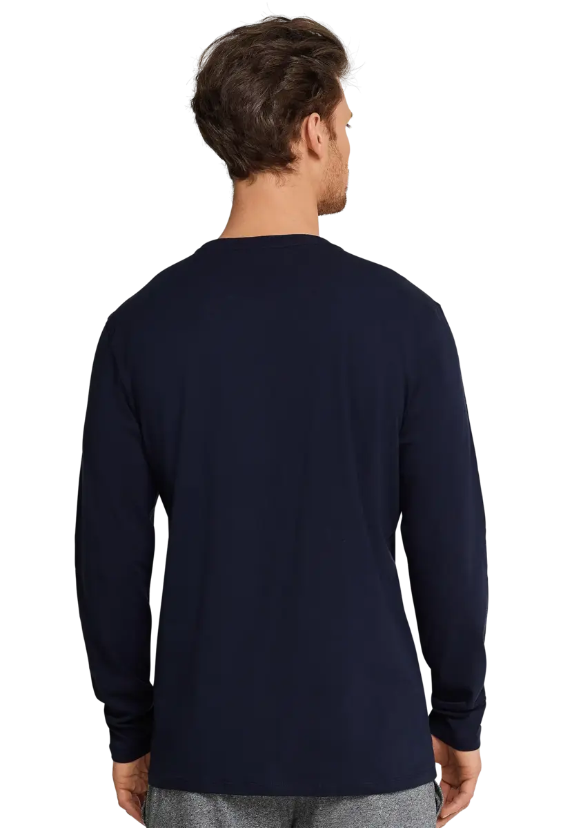 Schiesser heren pyjama shirt lange mouw - Donkerblauw - 100% katoenen los pyjama shirt Schiesser heren pyjama shirt lange mouw - Donkerblauw - 100% katoenen los pyjama shirt