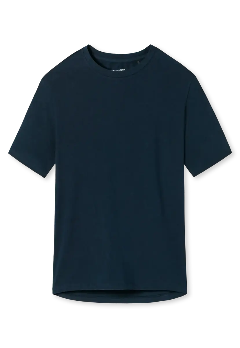 Schiesser dames pyjamashirt korte mouw - Mix & Relax - Los wijd katoenen pyjama shirt donkerblauw Schiesser dames pyjamashirt korte mouw - Mix & Relax - Los wijd katoenen pyjama shirt donkerblauw