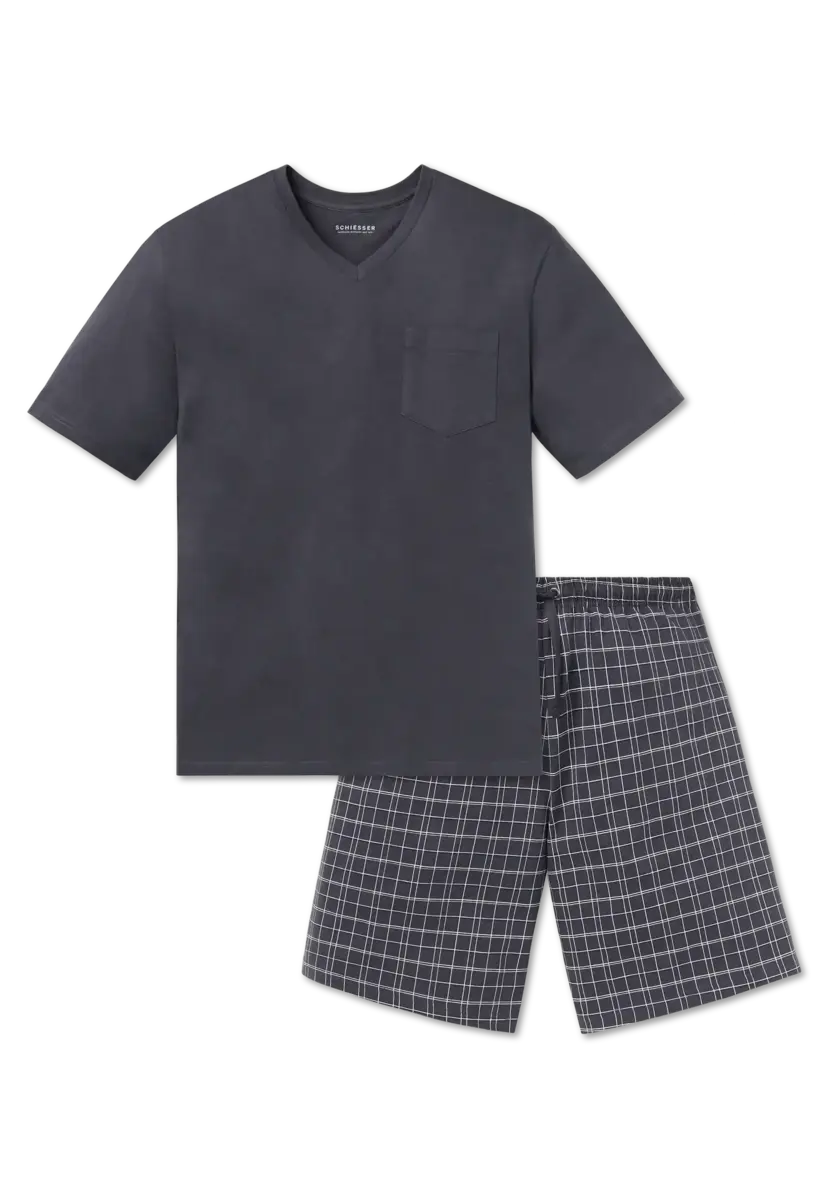 Schiesser heren shortama - Ebony Grey - Zomer pyjama maat 62