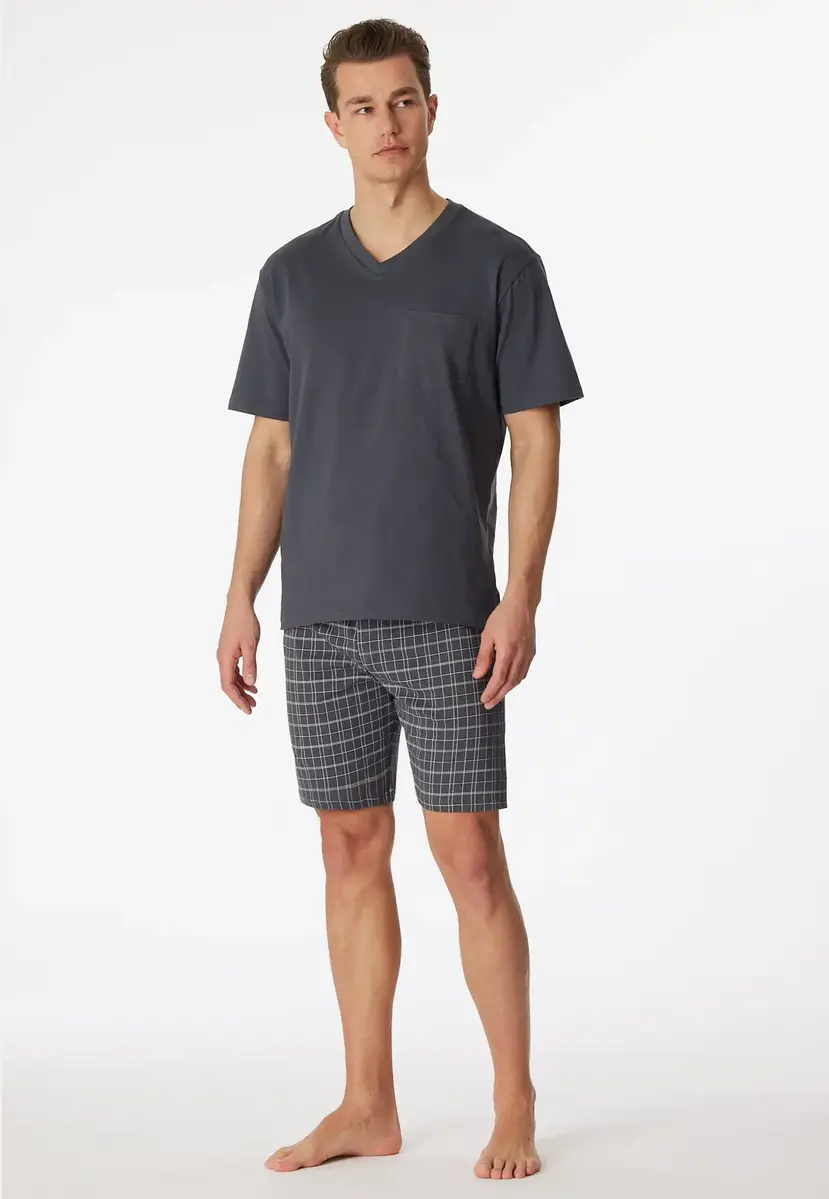 Schiesser heren shortama - Ebony Grey - Zomer pyjama maat 62
