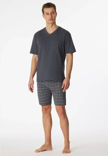 Schiesser heren shortama - Ebony Grey - Zomer pyjama maat 62