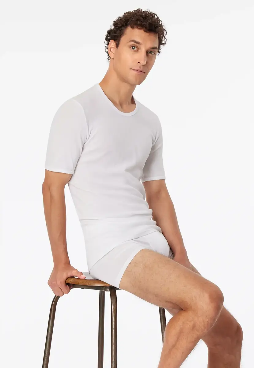 Schiesser heren T-Shirt Rib - Feinrib Original - 100% katoenen witte heren ondershirts korte mouw