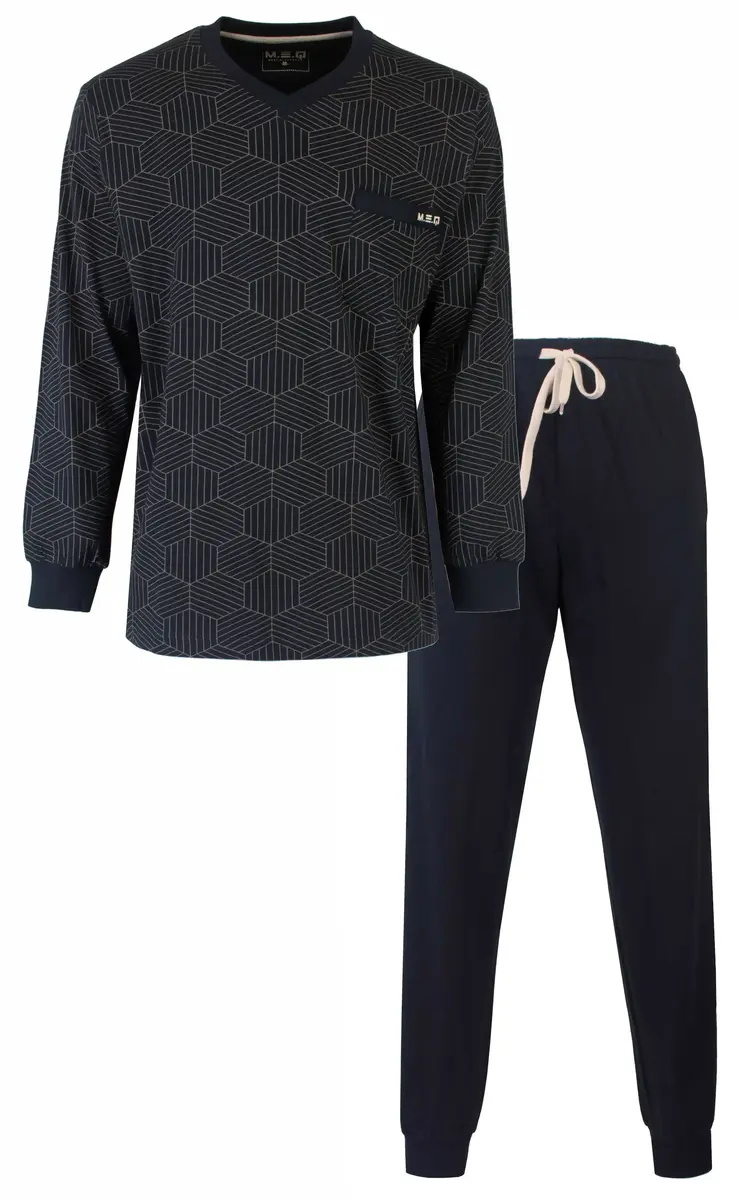 M.E.Q. heren pyjama Tricot katoen - subtle lines - Katoenen heren pyjama maat 3XL