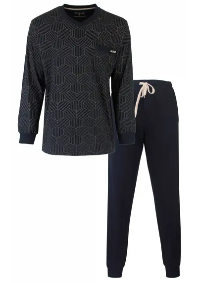M.E.Q. heren pyjama Tricot katoen - subtle lines
