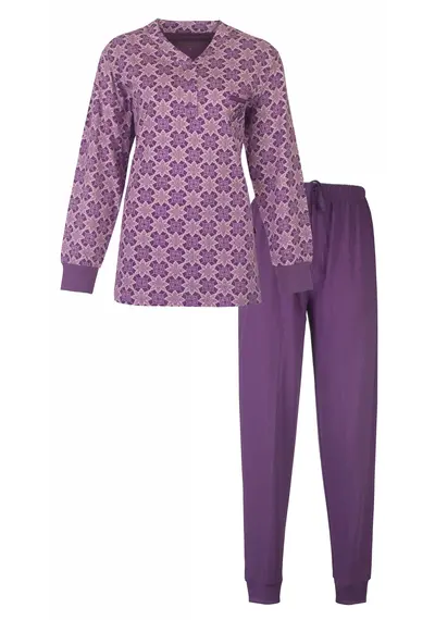 Medaillion dames pyjama lange mouw - Purple Flower