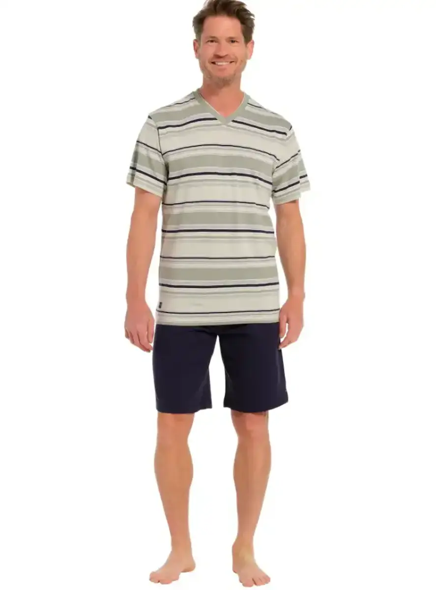 Pastunette heren shortama - Groen gestreept - Maat S