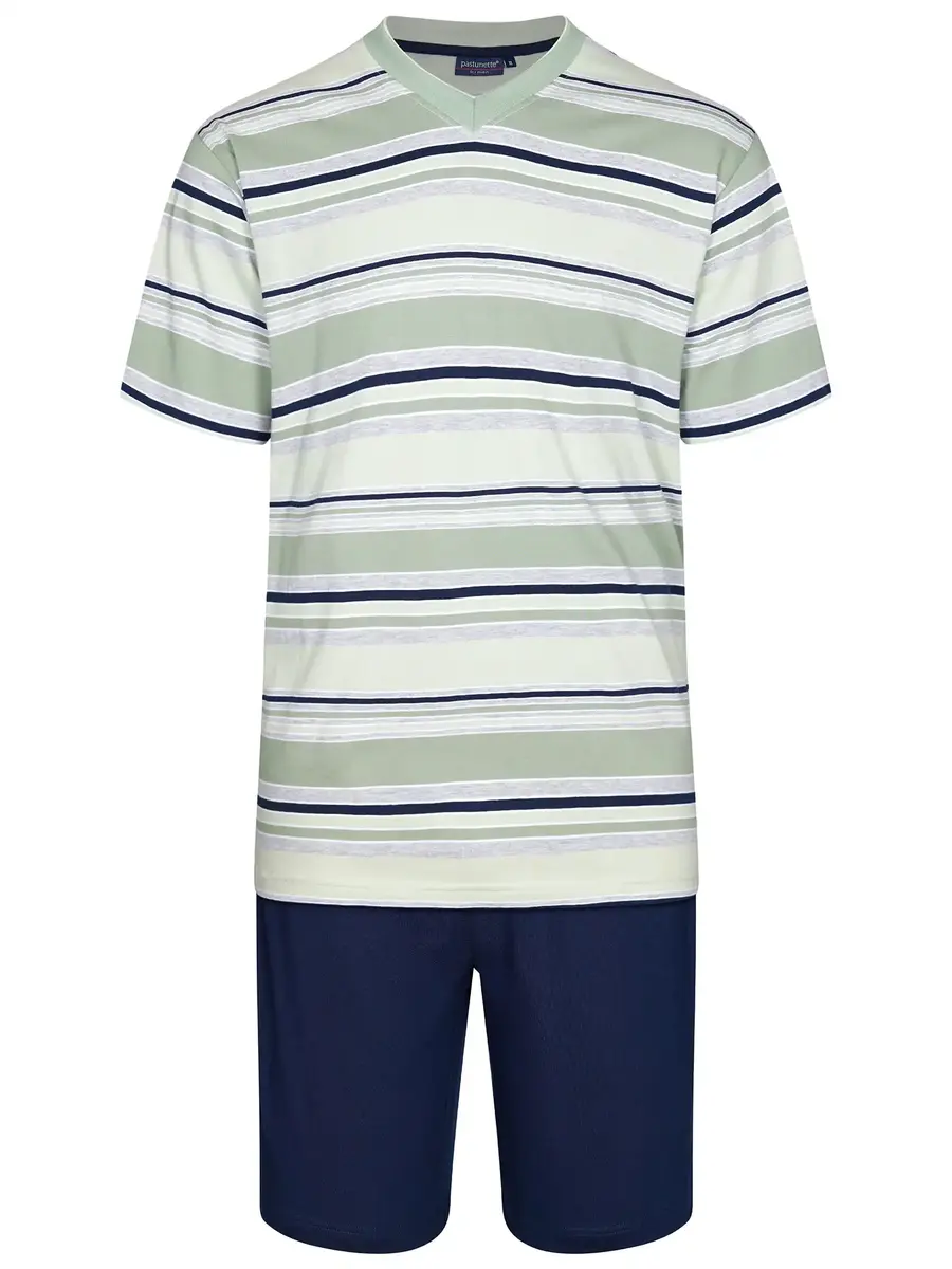 Pastunette heren shortama - Groen gestreept - Maat S