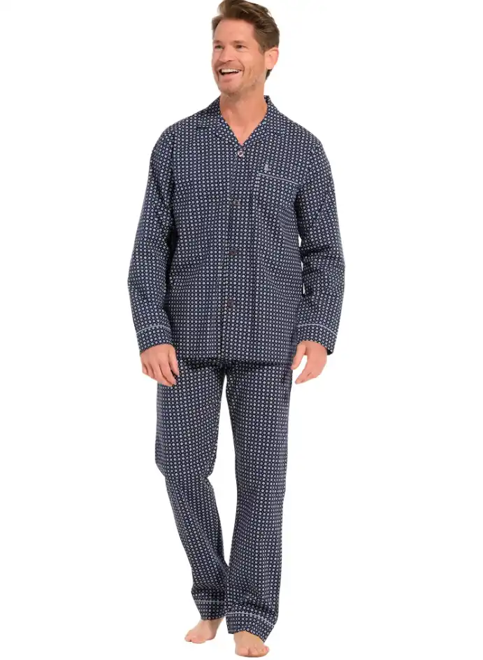 Robson Heren Pyjama katoen met knoopsluiting - Doorknoop heren pyjama 100% katoen