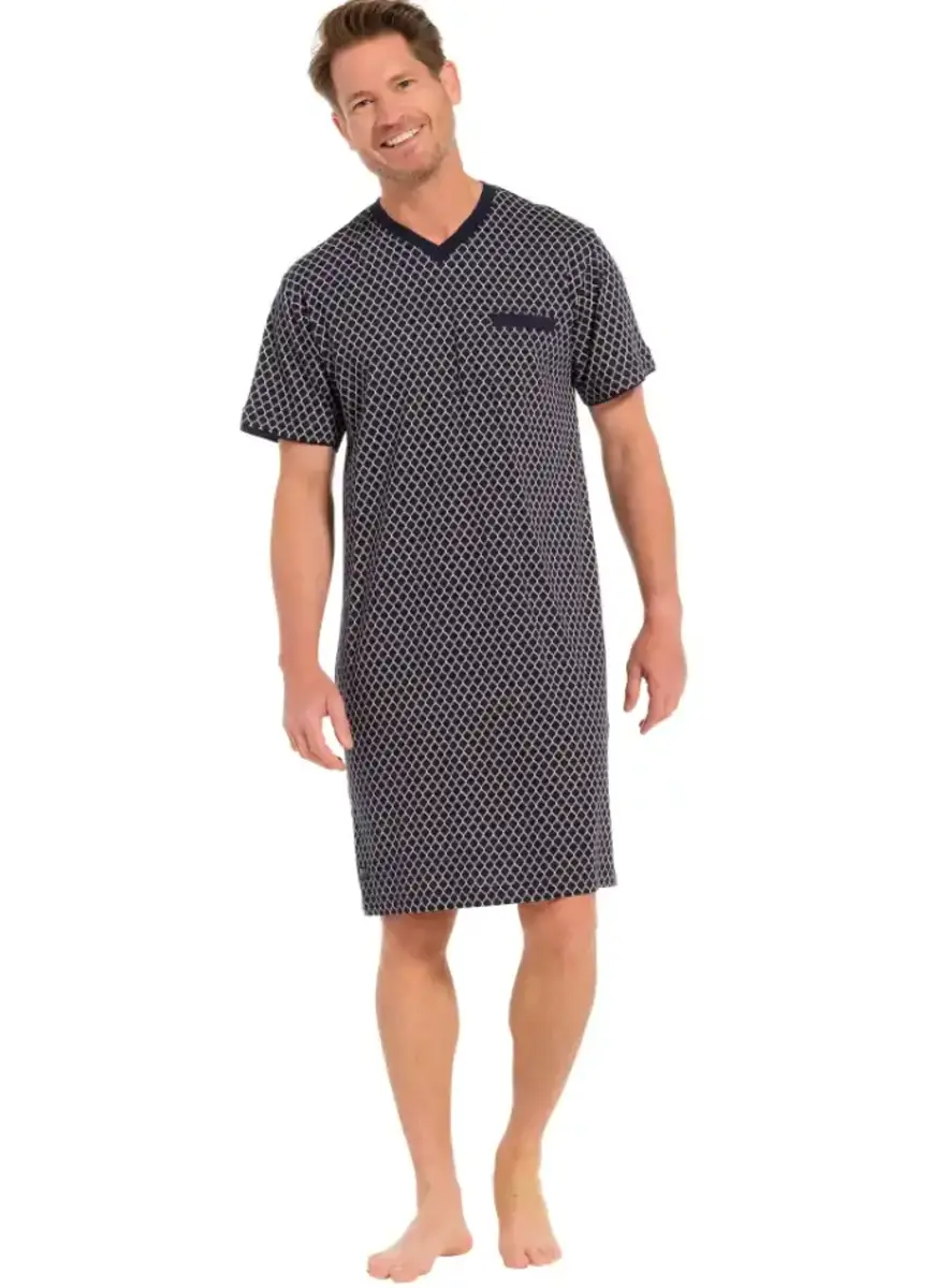 Pastunette Heren Nachthemd katoen - Blauw met print - Maat S