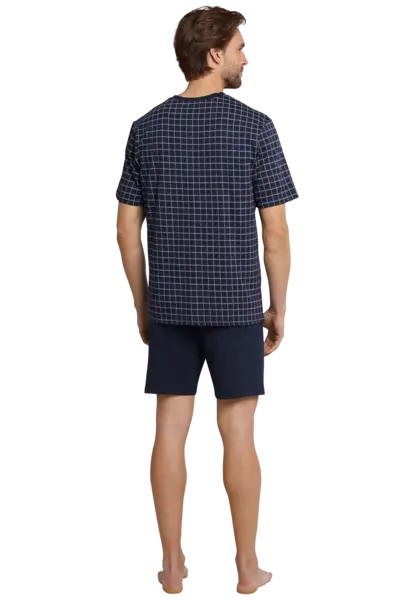 Schiesser heren shortama - Ebony Blue - Ruit - Katoenen zomer pyjama korte broek korte mouw Schiesser heren shortama - Ebony Blue - Ruit - Katoenen zomer pyjama korte broek korte mouw