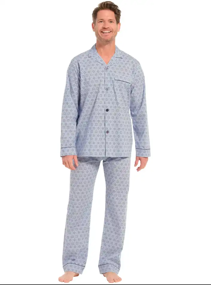 Pastunette Heren Pyjama katoen met knoopsluiting - Doorknoop heren nachtkleding 100% katoen