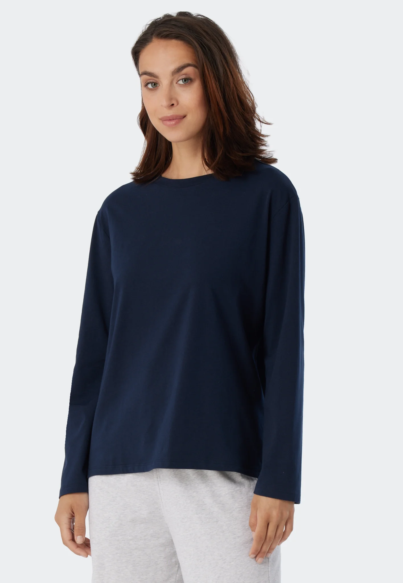 Schiesser los pyjamashirt lange mouw - Mix & Relax - Katoenen pyjamashirt donkerblauw