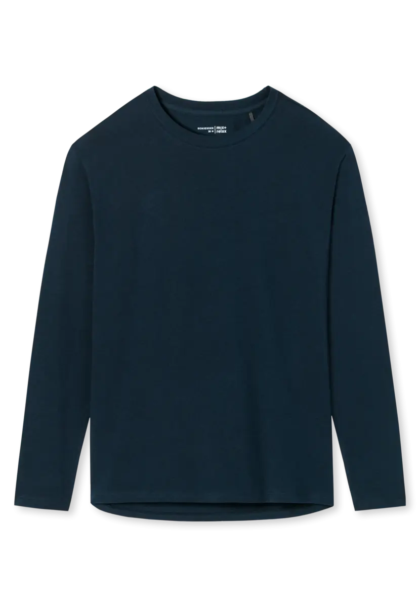Schiesser los pyjamashirt lange mouw - Mix & Relax - Katoenen pyjamashirt donkerblauw