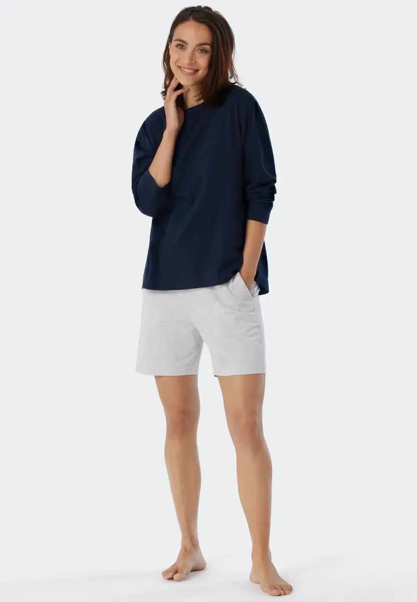 Schiesser los pyjamashirt lange mouw - Mix & Relax - Katoenen pyjamashirt donkerblauw