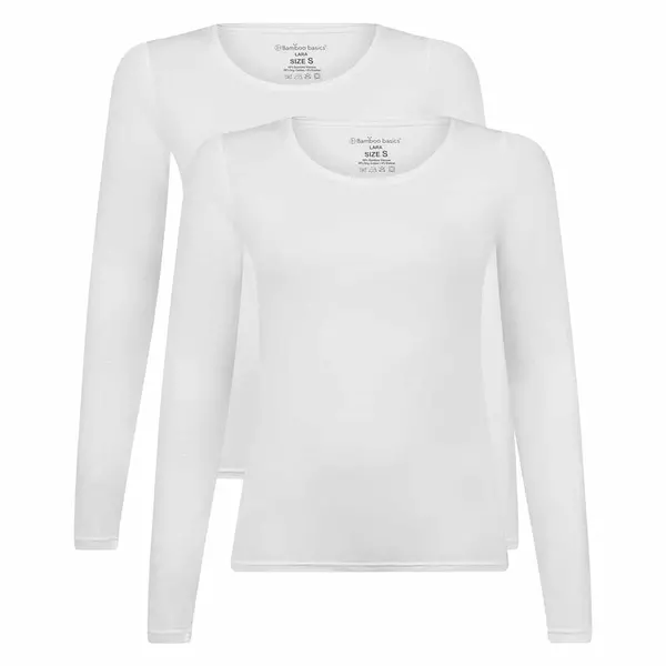 Bamboo Basics 2-pak Extra lange shirts Lange mouw - Lara - Lange dames ondershirts met ronde hals Bamboo Basics 2-pak Extra lange shirts Lange mouw - Lara - Lange dames ondershirts met ronde hals