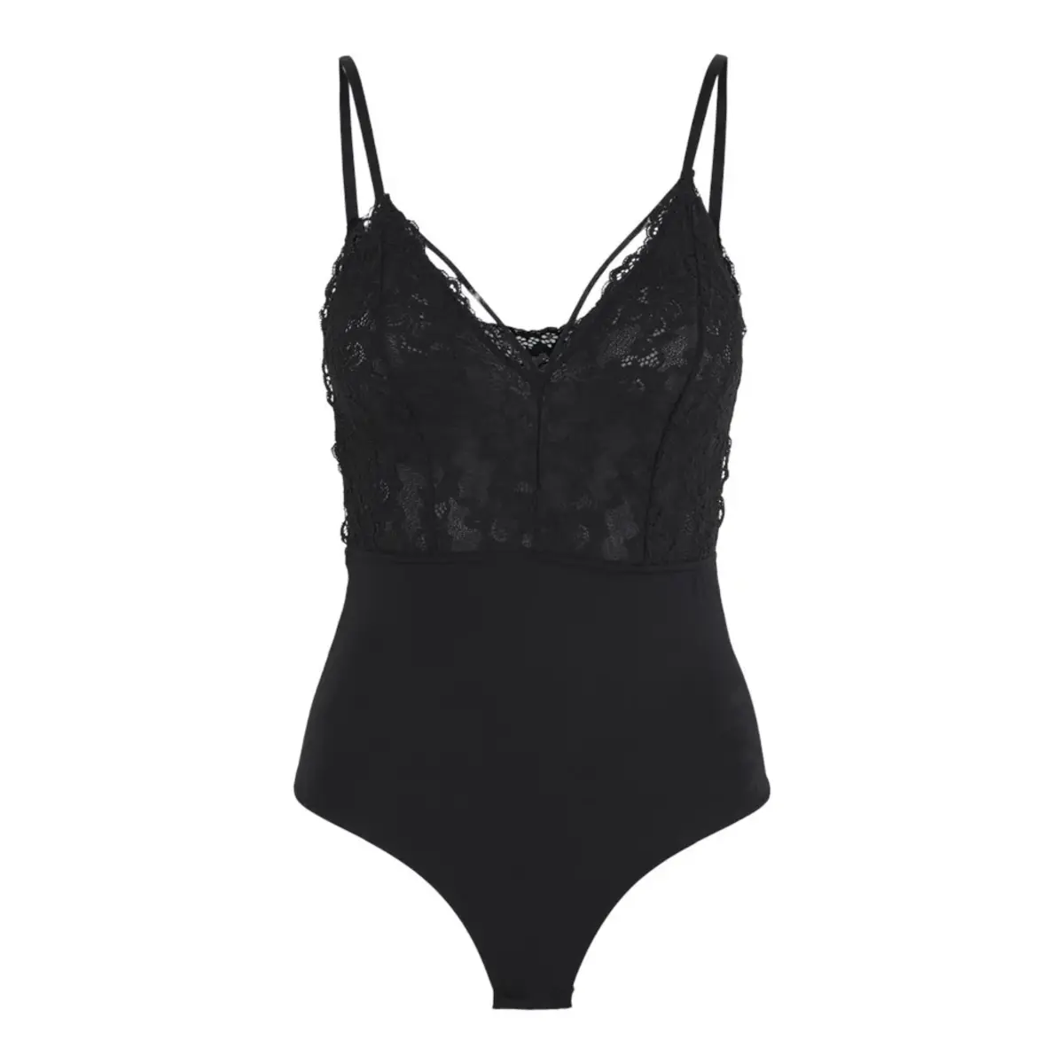 Pieces zwarte kanten body dames - Lace top Nichelle - kanten Bodysuit spaghetti bandjes - lingerie top