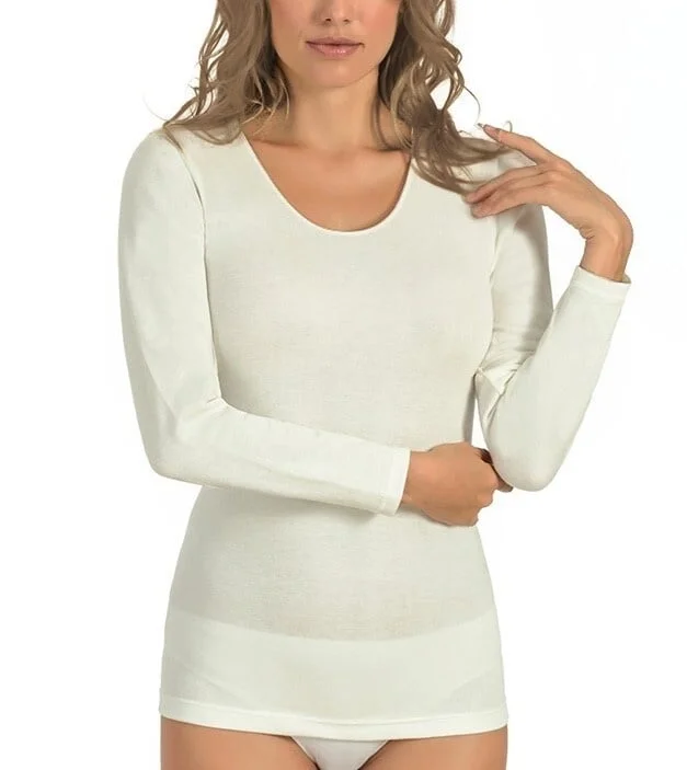 Entex thermo shirt dames lange mouw - Warm wollen ondershirt - Diepe ronde hals