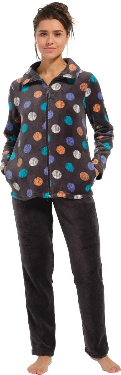 Rebelle dames huispak - Fleece - Coloured Dots - Warme 2-delig huispak