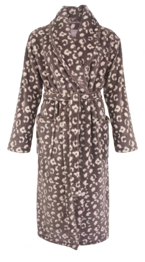 Irresistible dames badjas fleece - Bruine Panter - Warme winter ochtendjas
