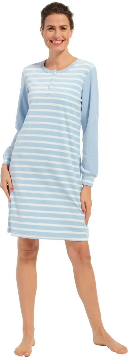 Pastunette badstof dames nachthemd - Blue Stone - Warme winter nachtjapon