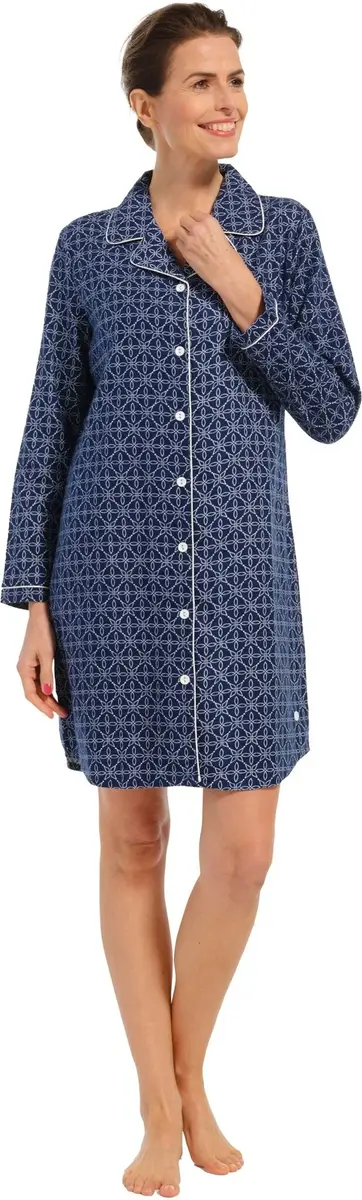 Pastunette Nachthemd dames Flanel - Classic Blue - Katoenen nachtjapon