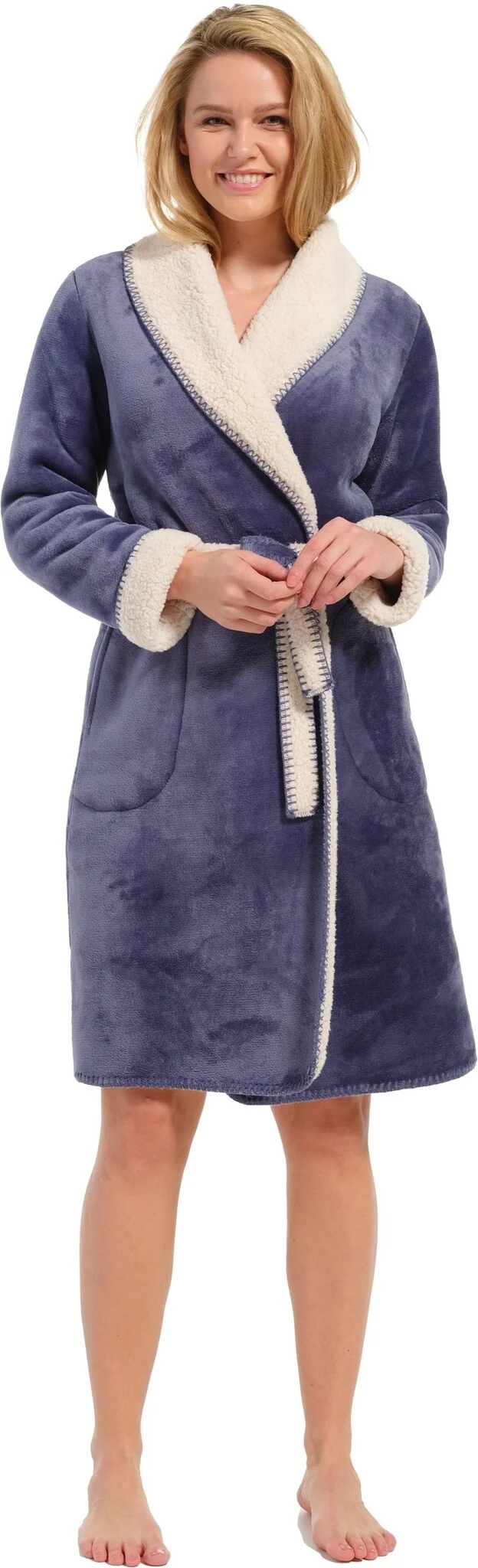 Pastunette Deluxe - Dames Badjas Fleece - Dark Blue - Maat L