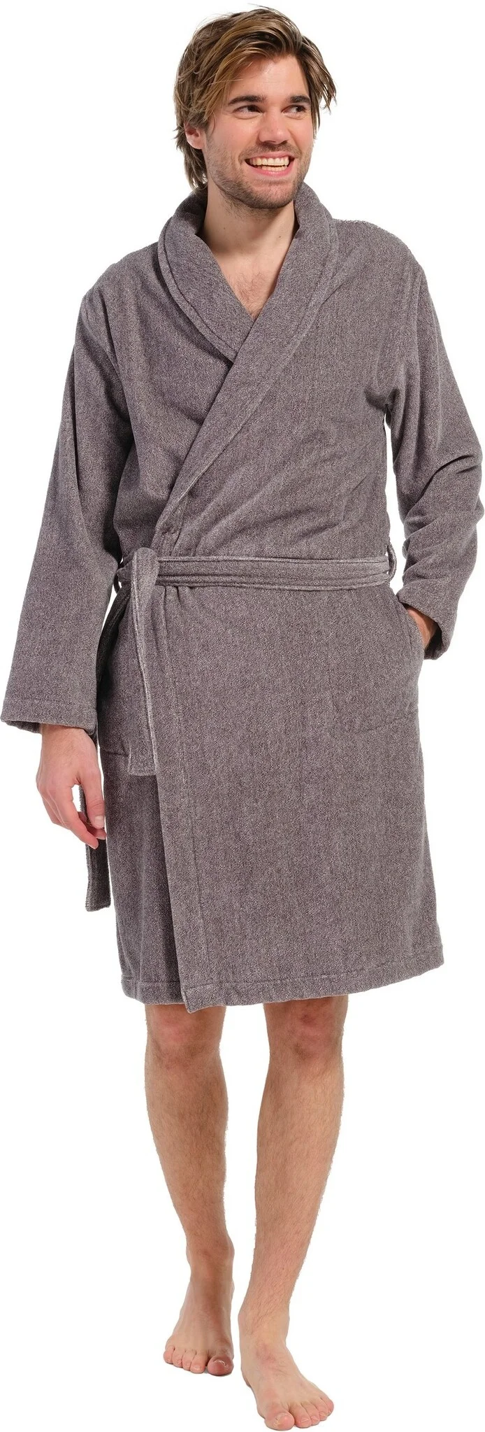 Pastunette heren badjas Velours - 115CM - Grey - Warme winter badjas