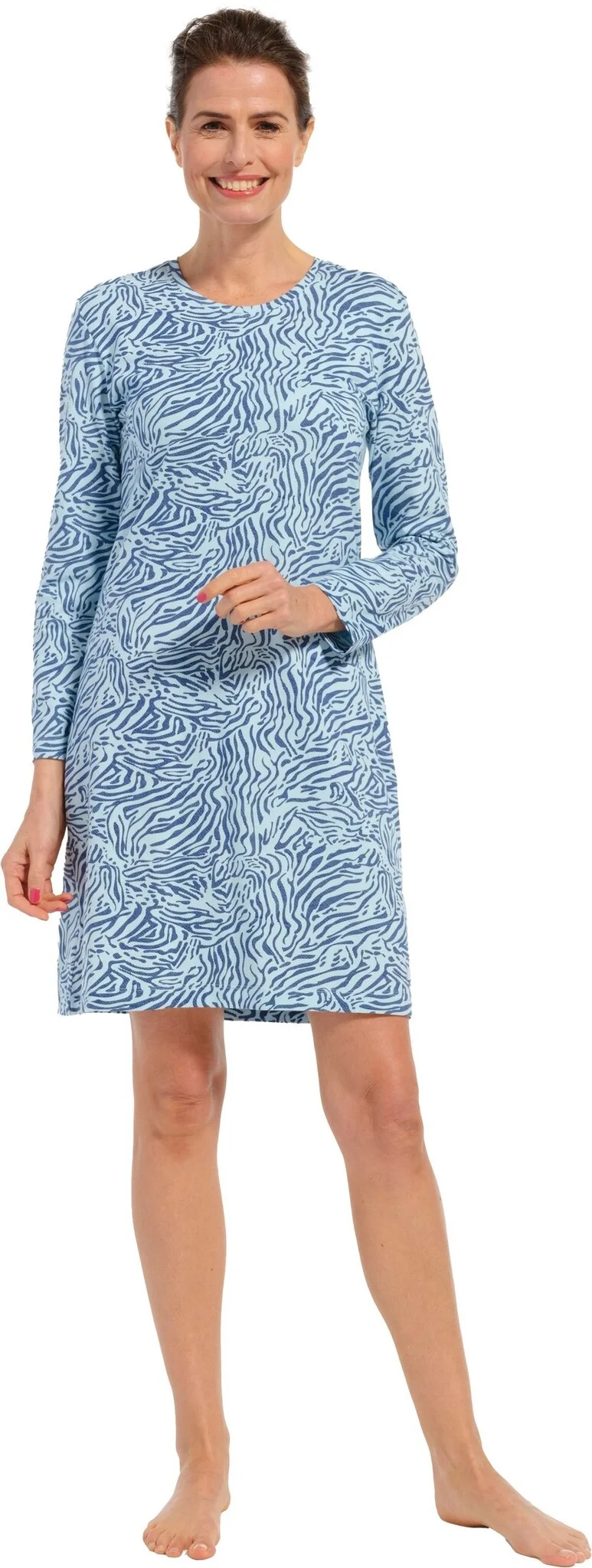 Pastunette dames nachthemd Lange mouw - ''Zebra blauw'' - katoenen nachtjapon