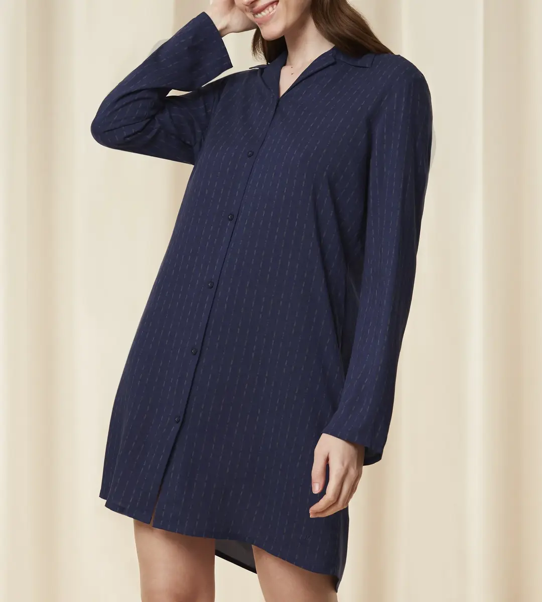 Triumph dames nachthemd Boyfriend - Knoopsluiting - lange mouw - blauw