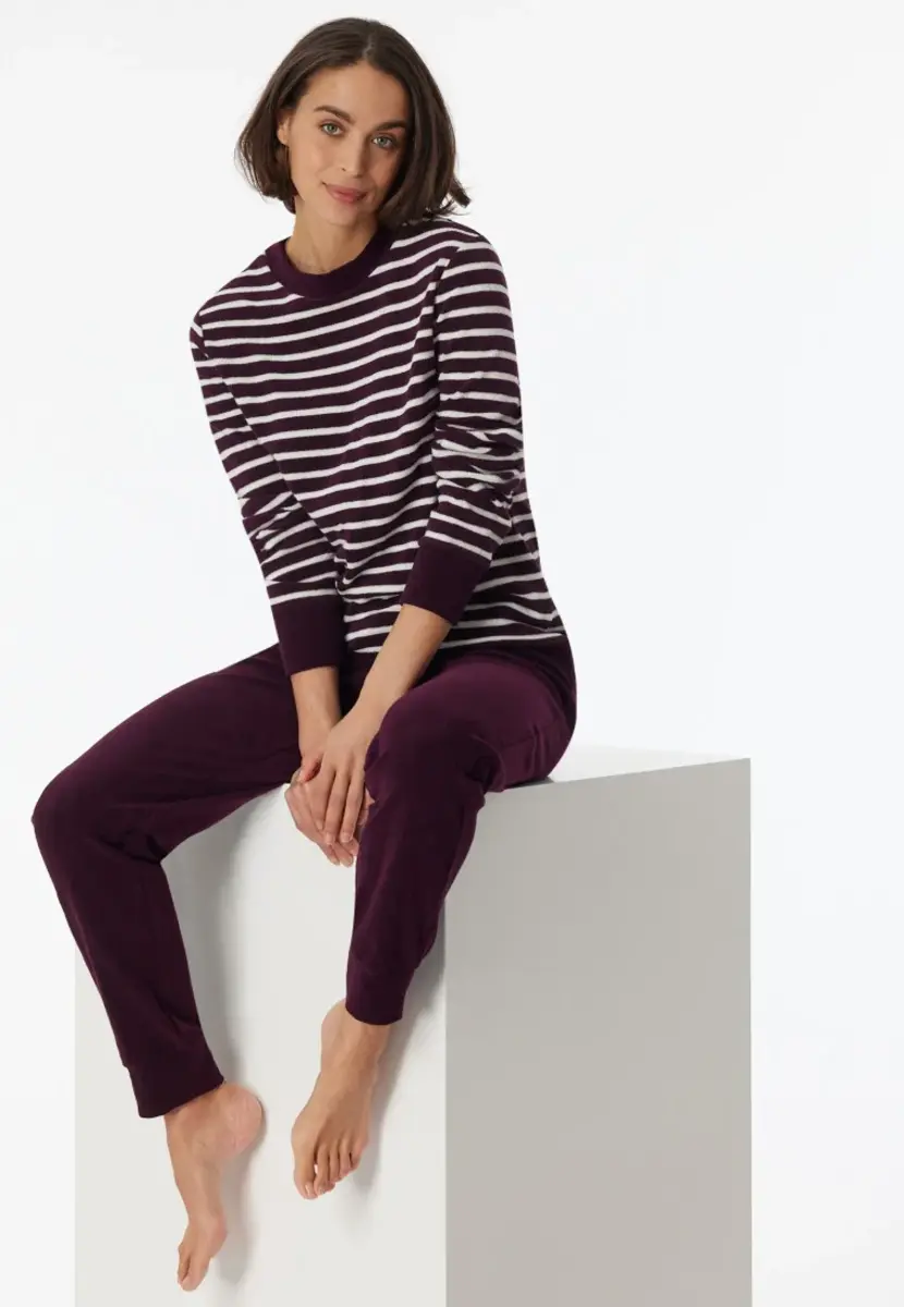 Schiesser dames pyjama badstof - Purple - Casual essentials - Warme winter pyjama