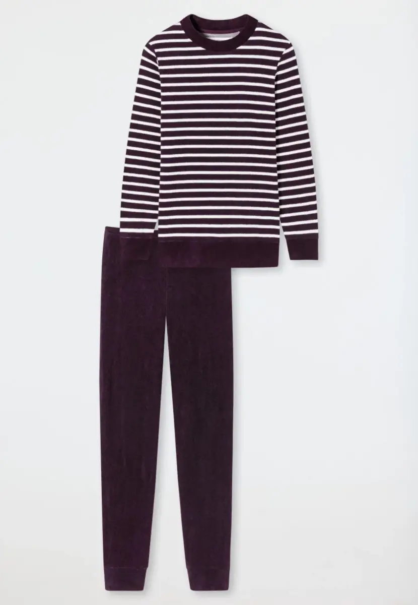 Schiesser dames pyjama badstof - Purple - Casual essentials - Warme winter pyjama